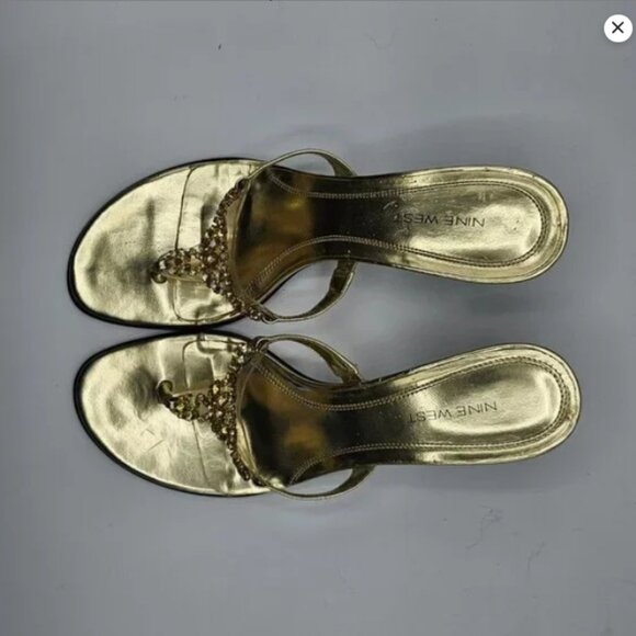 Nine West Gold Heeled Thong Sandals with Jewel Embellishments | Size 11 | EUC - Picture 3 of 9